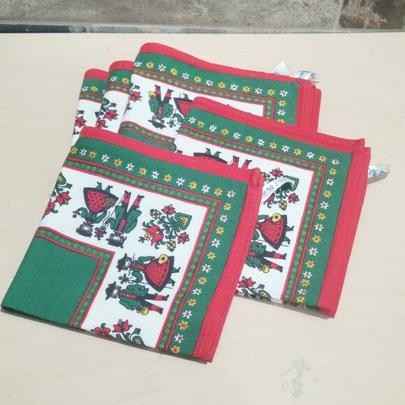 Set of 5 Vintage Cotton Fabric Napkins Traditional Austrian Folk Art Design - Picture 7 of 11